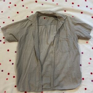 Men's Gray Checkered Casual Button Down Short Sleeve T-Shirt